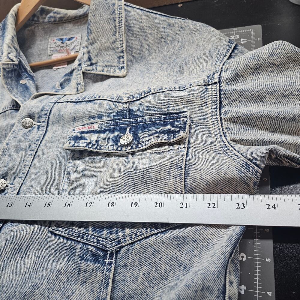Vintage Denim Jacket Womens Large Blue Acid Wash Retro Glam Rock Oversized Punk - Picture 8 of 10